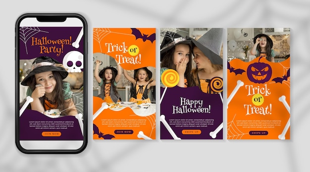 Vecteur collection d'histoires instagram d'halloween