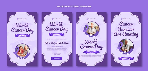 Vecteur collection d'histoires instagram de la journée mondiale du cancer