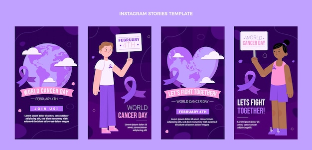 Vecteur collection d'histoires instagram de la journée mondiale du cancer