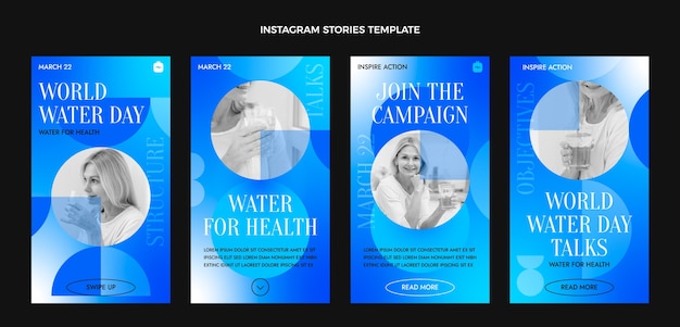 Collection d'histoires instagram de la journée mondiale de l'eau dégradée