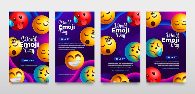 Collection D'histoires Instagram De La Journée Mondiale Emoji Réaliste Avec Des émoticônes