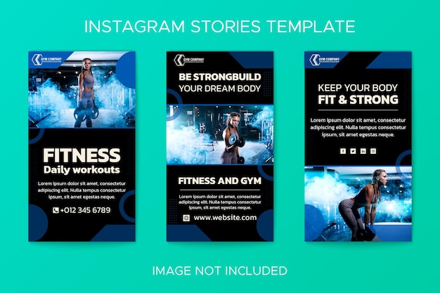 Collection d'histoires Instagram sur les médias sociaux de gym et de fitness à plat