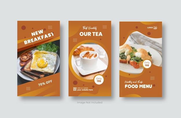 Collection d'histoires instagram de menu alimentaire