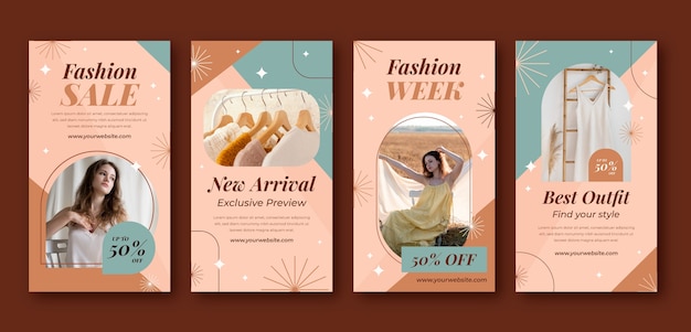 Collection d'histoires instagram de mode et de style plat