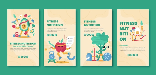 Vecteur collection d'histoires instagram sur la nutrition de remise en forme