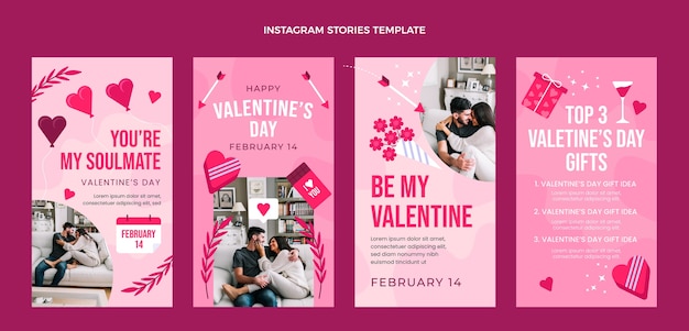 Vecteur collection d'histoires instagram à plat pour la saint-valentin