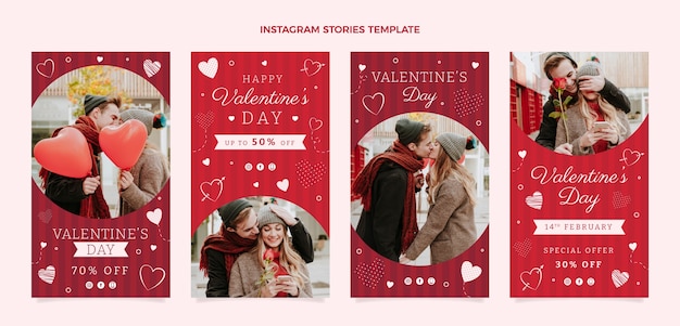 Vecteur collection d'histoires instagram à plat pour la saint-valentin