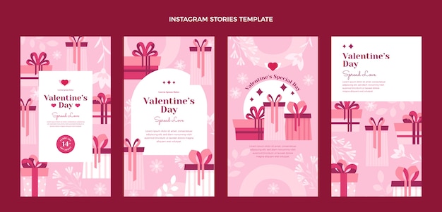 Vecteur collection d'histoires instagram à plat pour la saint-valentin