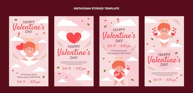 Vecteur collection d'histoires instagram à plat pour la saint-valentin