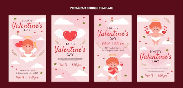 Collection D'histoires Instagram à Plat Pour La Saint-valentin