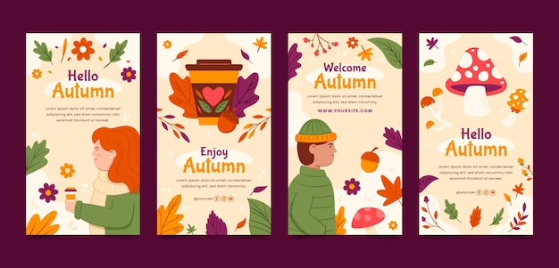 Collection d'histoires instagram plates pour la célébration de l'automne