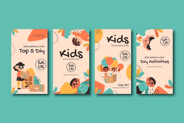 Collection d'histoires instagram plates pour enfants
