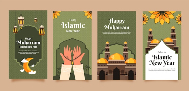 Vecteur collection d'histoires instagram pour la célébration du nouvel an islamique
