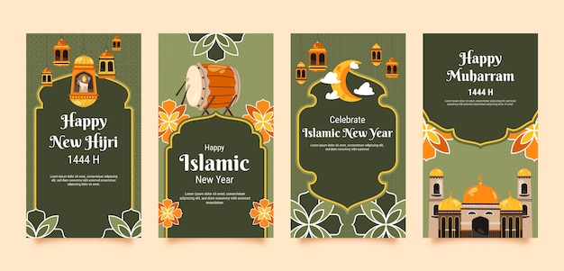 Vecteur collection d'histoires instagram pour la célébration du nouvel an islamique