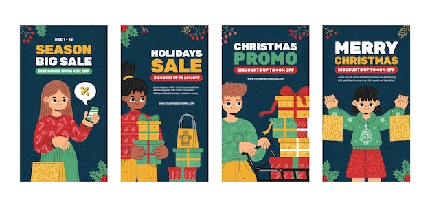 Collection d'histoires instagram pour la célébration de la saison de noël