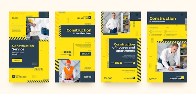 Collection d'histoires instagram pour le domaine de la construction