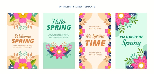 Vecteur collection d'histoires instagram de printemps dessinées à la main