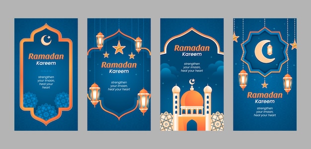 Vecteur collection d'histoires instagram ramadan dégradé