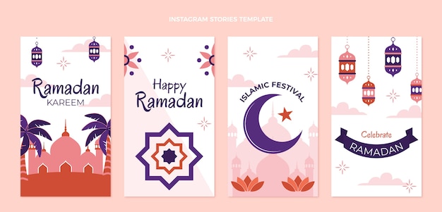 Vecteur collection d'histoires instagram ramadan plat