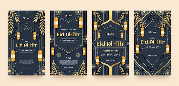 Vecteur collection d'histoires instagram réalistes de l'aïd al-fitr