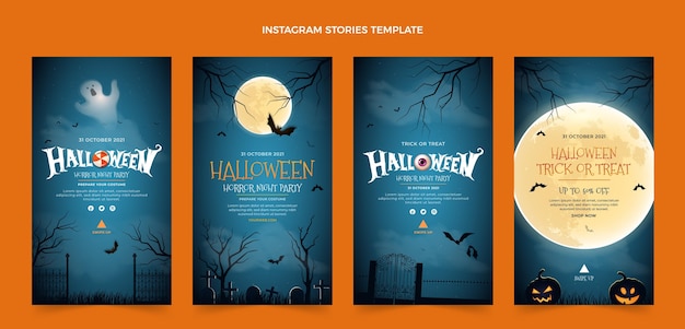 Vecteur collection d'histoires instagram réalistes d'halloween