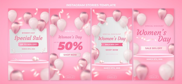 Vecteur collection d'histoires instagram réalistes pour la journée internationale de la femme