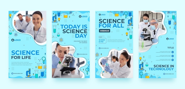 Collection d'histoires instagram scientifiques dessinées à la main