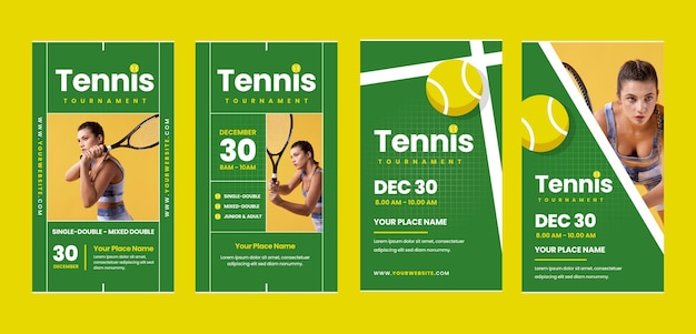 Vecteur collection d'histoires instagram de tennis plat