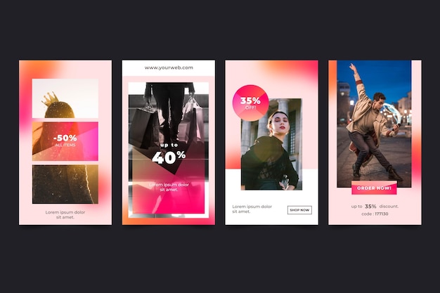 Collection d'histoires instagram de vente de dégradé
