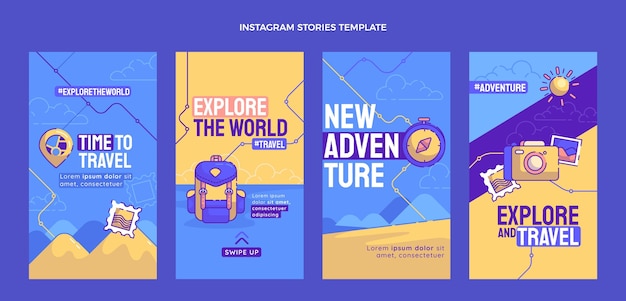Collection d'histoires instagram de voyage dessinées à la main
