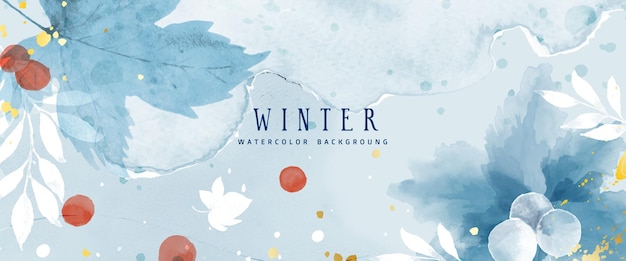 Vecteur collection d'hiver abstrait aquarelle avec fleurs et feuilles saisonnières. art naturel à l'aquarelle peint à la main, adapté à votre en-tête, bannière, couverture, site web, mur, cartes, etc.