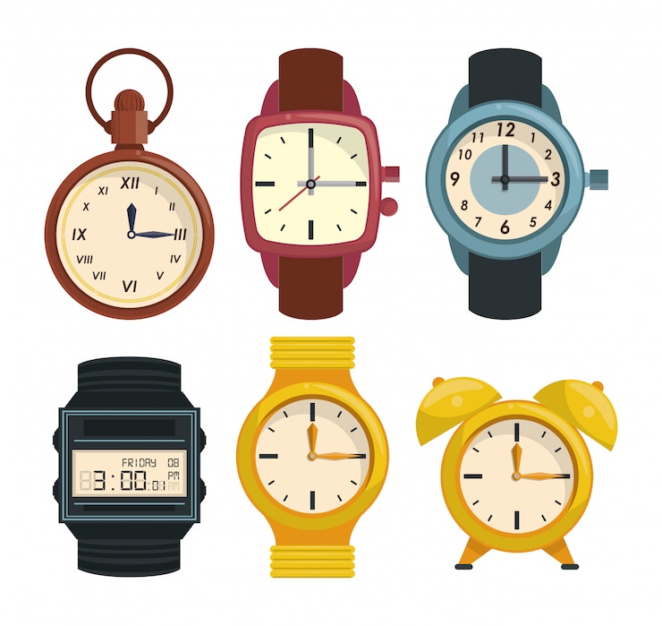 Vecteur collection d'horloges et de montres-bracelets