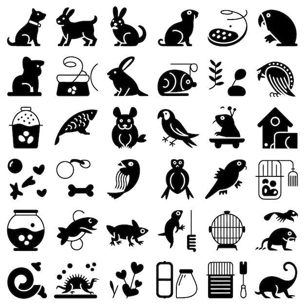 Collection d'icônes de animaux de compagnie et d'animaux noirs