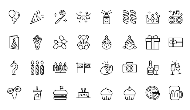 Une collection d'icônes d'anniversaire adorables