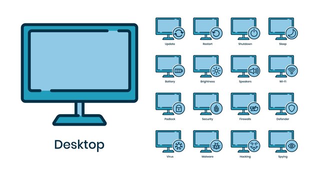 Vecteur collection d'icônes de bureau d'ordinateur avec des symboles de diverses notifications à côté