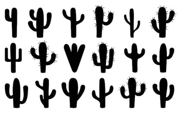 Collection d'icônes de cactus Ensemble de silhouette de cactus noir Silhouettes noires de différentes icônes de cactus