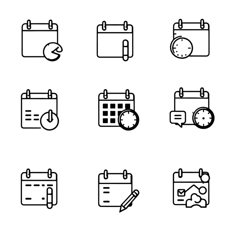 Vecteur collection d'icônes de calendrier représentant la planification et la planification du temps