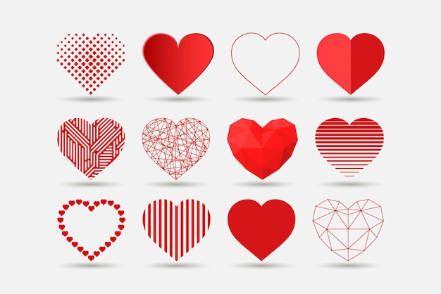 Collection D'icônes De Coeurs Dans Différents Styles Design Créatif Happy Valentines Day Vector Set