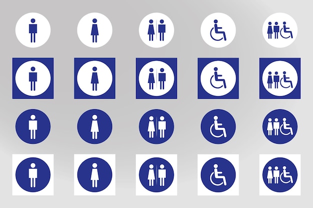 une collection d'icônes comprenant un panneau bleu et blanc qui dit handicapé