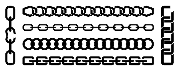 Collection D'icônes De La Corde De La Chaîne En Noir Sur Un Fond Blanc Set De Symboles De Liaison De La Chaîne