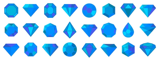 Collection d'icônes de diamant Ensemble d'icônes de cristal de diamant bleu Icônes de bijoux de pierres précieuses de diamant Collection de diamants de pierres précieuses