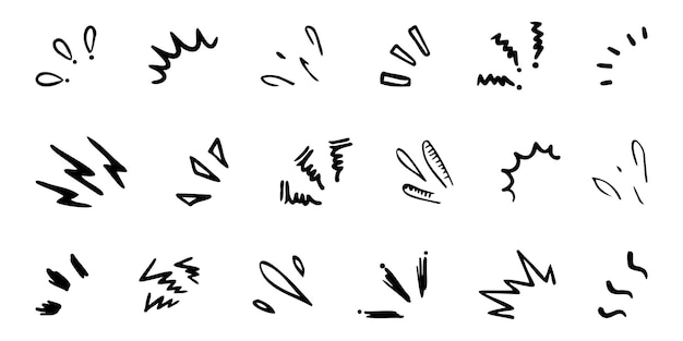 Vecteur la collection d'icônes de l'éclat du soleil doodle brille les éléments du rayon d'éclat des éruptions solaires