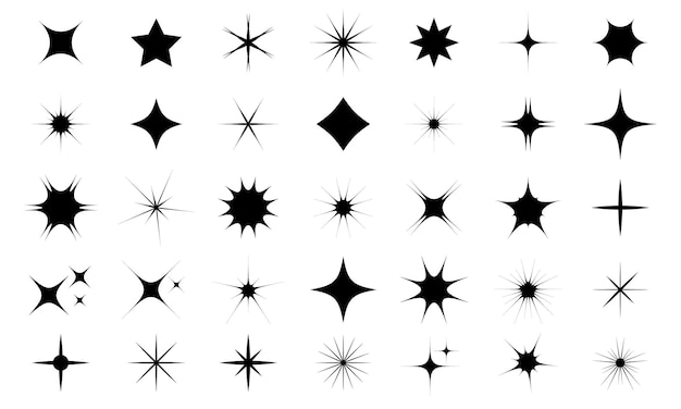 Vecteur collection d'icônes étoiles vectorielles silhouettes noires d'étincelles et d'étoiles icône étoile de notation