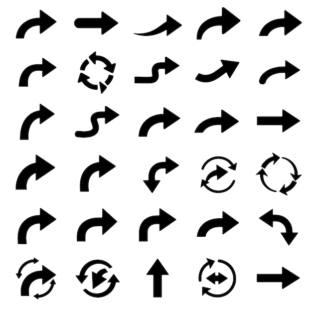 Collection d'icônes de flèches noires montrant différentes directions et mouvements