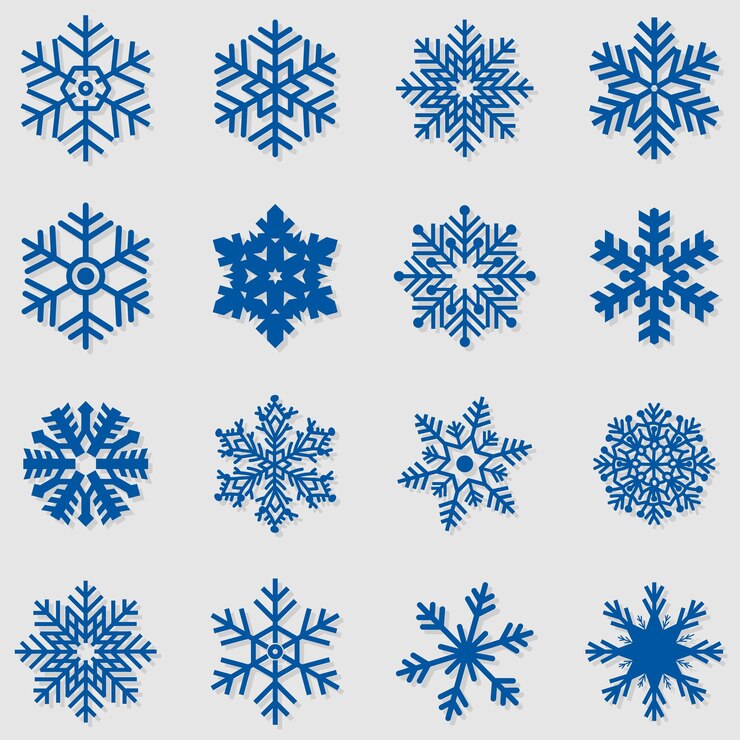 Vecteur collection d'icônes de flocons de neige bleus isolés sur un fond blanc