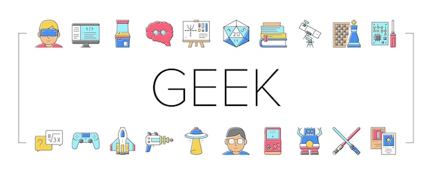 La collection d'icônes de geek nerd et de gamer est définie par vecteur