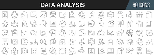 Collection D'icônes De Ligne D'analyse De Données Grande Icône D'interface Utilisateur Définie Dans Un Design Plat Pack D'icônes De Contour Mince Illustration Vectorielle Eps10