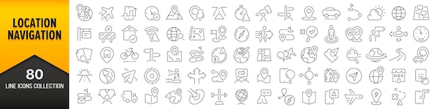 Collection d'icônes de ligne de localisation et de navigation Grande icône d'interface utilisateur définie dans un design plat Pack d'icônes de contour mince Illustration vectorielle EPS10