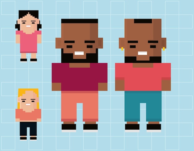 Collection d'icônes de personnes pixel 8 bits
