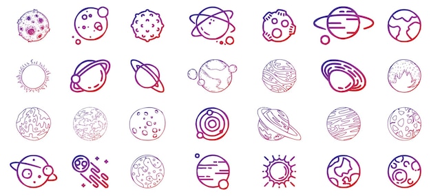 Collection d'icônes de planètes et d'espace